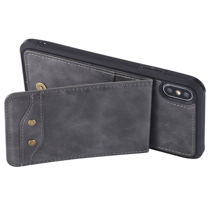 For iPhone XS Max Vertical Flip Shockproof Leather Protective Case with Long Rope, Support Card Slots & Bracket & Photo Holder & Wallet Function(Grey)-garmade.com