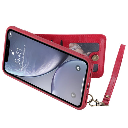 For iPhone XS Max Vertical Flip Shockproof Leather Protective Case with Long Rope, Support Card Slots & Bracket & Photo Holder & Wallet Function(Red)-garmade.com
