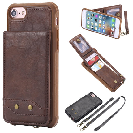For iPhone 6 Vertical Flip Shockproof Leather Protective Case with Long Rope, Support Card Slots & Bracket & Photo Holder & Wallet Function(Coffee)-garmade.com