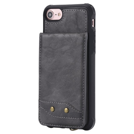 For iPhone 6 Vertical Flip Shockproof Leather Protective Case with Long Rope, Support Card Slots & Bracket & Photo Holder & Wallet Function(Grey)-garmade.com