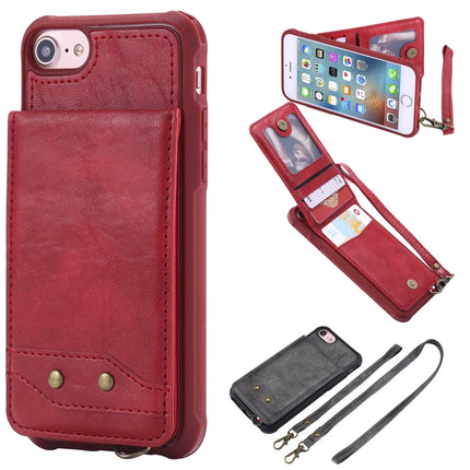 For iPhone 6 Vertical Flip Shockproof Leather Protective Case with Long Rope, Support Card Slots & Bracket & Photo Holder & Wallet Function(Red)-garmade.com