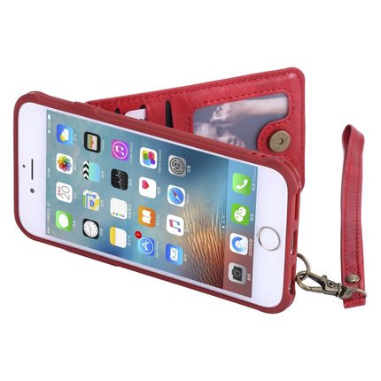 For iPhone 6 Vertical Flip Shockproof Leather Protective Case with Long Rope, Support Card Slots & Bracket & Photo Holder & Wallet Function(Red)-garmade.com