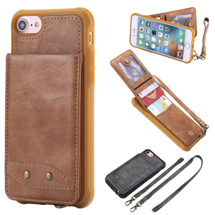 For iPhone 6 Vertical Flip Shockproof Leather Protective Case with Long Rope, Support Card Slots & Bracket & Photo Holder & Wallet Function(Brown)-garmade.com