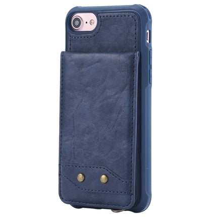 Vertical Flip Shockproof Leather Protective Case with Long Rope, Support Card Slots & Bracket & Photo Holder & Wallet Function(Blue)-garmade.com
