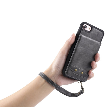 Flip Shockproof Leather Protective Case with Long Rope, Support Card Slots & Bracket & Photo Holder & Wallet Function(Black)-garmade.com