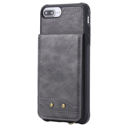 For iPhone 6 Plus Vertical Flip Shockproof Leather Protective Case with Long Rope, Support Card Slots & Bracket & Photo Holder & Wallet Function(Gray)-garmade.com