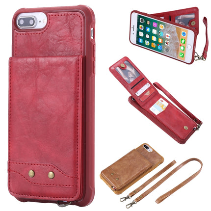 For iPhone 6 Plus Vertical Flip Shockproof Leather Protective Case with Long Rope, Support Card Slots & Bracket & Photo Holder & Wallet Function(Red)-garmade.com