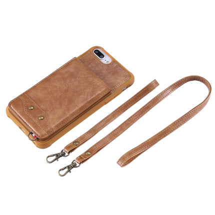 For iPhone 6 Plus Vertical Flip Shockproof Leather Protective Case with Long Rope, Support Card Slots & Bracket & Photo Holder & Wallet Function(Brown)-garmade.com