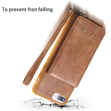 For iPhone 6 Plus Vertical Flip Shockproof Leather Protective Case with Long Rope, Support Card Slots & Bracket & Photo Holder & Wallet Function(Blue)-garmade.com
