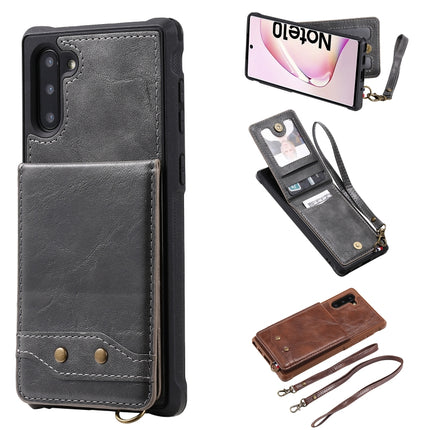 For Galaxy Note 10 Vertical Flip Shockproof Leather Protective Case with Long Rope, Support Card Slots & Bracket & Photo Holder & Wallet Function(Gray)-garmade.com