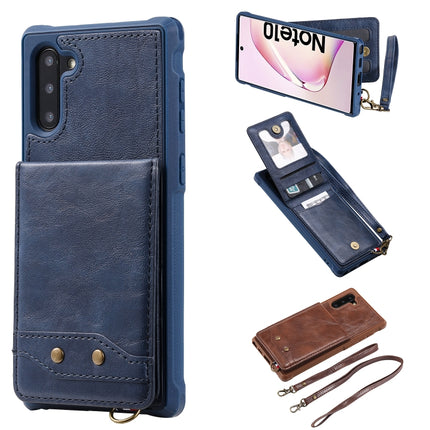 For Galaxy Note 10 Vertical Flip Shockproof Leather Protective Case with Long Rope, Support Card Slots & Bracket & Photo Holder & Wallet Function(Blue)-garmade.com