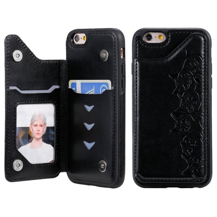 For iPhone 6 Six Cats Embossing Pattern Protective Case with Holder & Card Slots & Photo Frame(Black)-garmade.com