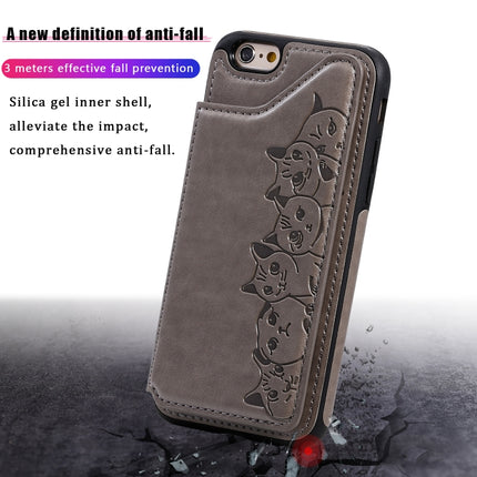 For iPhone 6 Six Cats Embossing Pattern Protective Case with Holder & Card Slots & Photo Frame(Black)-garmade.com