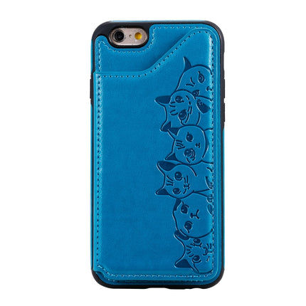 For iPhone 6 Six Cats Embossing Pattern Protective Case with Holder & Card Slots & Photo Frame(Blue)-garmade.com