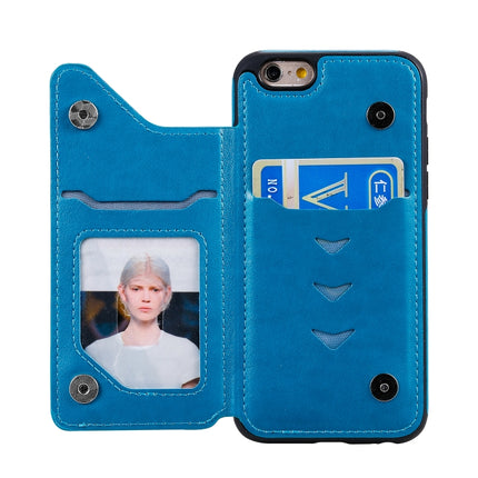 For iPhone 6 Six Cats Embossing Pattern Protective Case with Holder & Card Slots & Photo Frame(Blue)-garmade.com