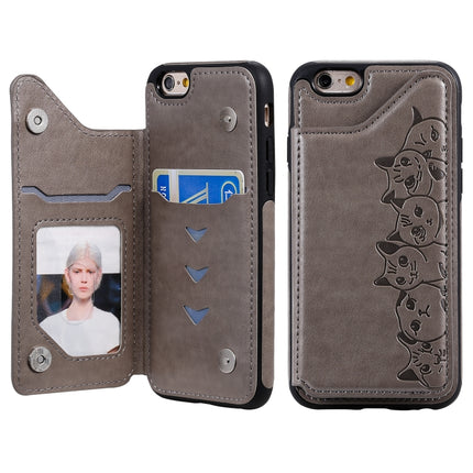 For iPhone 6 Six Cats Embossing Pattern Protective Case with Holder & Card Slots & Photo Frame(Grey)-garmade.com