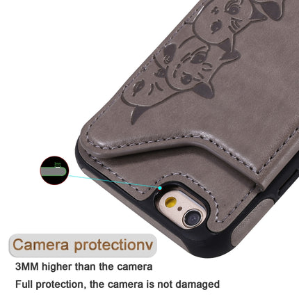 For iPhone 6 Six Cats Embossing Pattern Protective Case with Holder & Card Slots & Photo Frame(Grey)-garmade.com