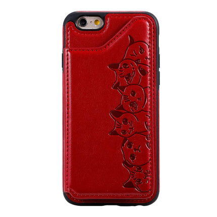 For iPhone 6 Six Cats Embossing Pattern Protective Case with Holder & Card Slots & Photo Frame(Red)-garmade.com