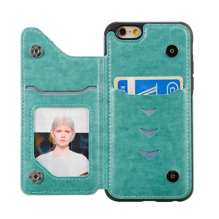For iPhone 6 Six Cats Embossing Pattern Protective Case with Holder & Card Slots & Photo Frame(Green)-garmade.com