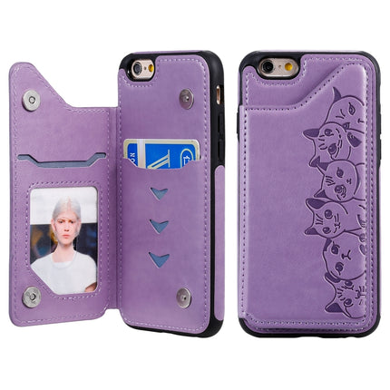For iPhone 6 Six Cats Embossing Pattern Protective Case with Holder & Card Slots & Photo Frame(Purple)-garmade.com