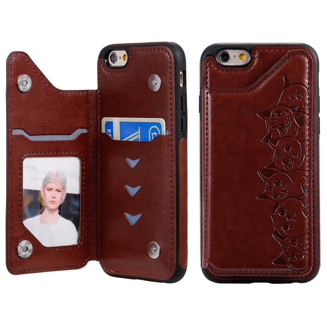 For iPhone 6 Six Cats Embossing Pattern Protective Case with Holder & Card Slots & Photo Frame(Brown)-garmade.com