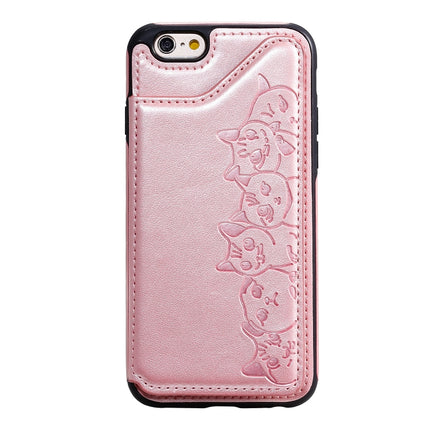 For iPhone 6 Six Cats Embossing Pattern Protective Case with Holder & Card Slots & Photo Frame(Rose Gold)-garmade.com