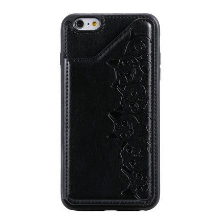 For iPhone 6 Plus Six Cats Embossing Pattern Protective Case with Holder & Card Slots & Photo Frame(Black)-garmade.com