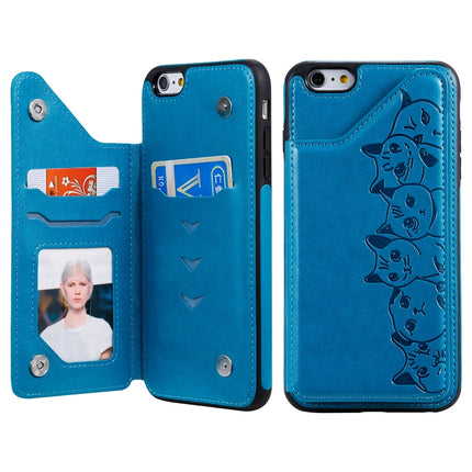 For iPhone 6 Plus Six Cats Embossing Pattern Protective Case with Holder & Card Slots & Photo Frame(Blue)-garmade.com