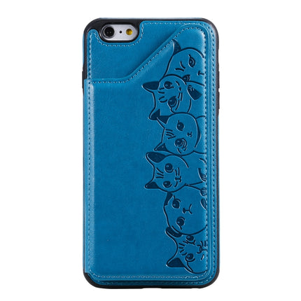 For iPhone 6 Plus Six Cats Embossing Pattern Protective Case with Holder & Card Slots & Photo Frame(Blue)-garmade.com