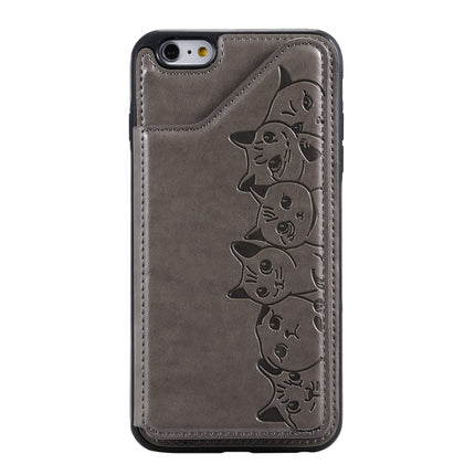 For iPhone 6 Plus Six Cats Embossing Pattern Protective Case with Holder & Card Slots & Photo Frame(Grey)-garmade.com
