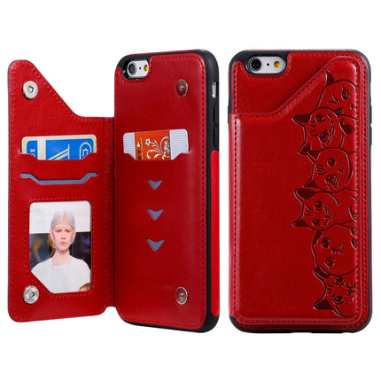 For iPhone 6 Plus Six Cats Embossing Pattern Protective Case with Holder & Card Slots & Photo Frame(Red)-garmade.com