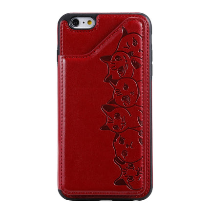 For iPhone 6 Plus Six Cats Embossing Pattern Protective Case with Holder & Card Slots & Photo Frame(Red)-garmade.com
