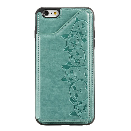 For iPhone 6 Plus Six Cats Embossing Pattern Protective Case with Holder & Card Slots & Photo Frame(Green)-garmade.com