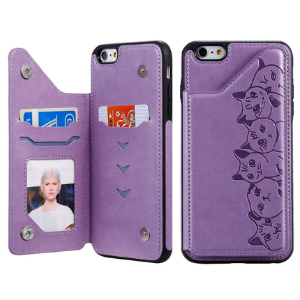 For iPhone 6 Plus Six Cats Embossing Pattern Protective Case with Holder & Card Slots & Photo Frame(Purple)-garmade.com