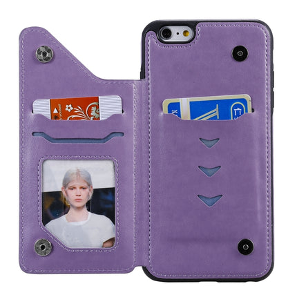 For iPhone 6 Plus Six Cats Embossing Pattern Protective Case with Holder & Card Slots & Photo Frame(Purple)-garmade.com