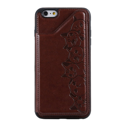 For iPhone 6 Plus Six Cats Embossing Pattern Protective Case with Holder & Card Slots & Photo Frame(Brown)-garmade.com