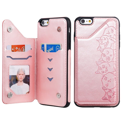 For iPhone 6 Plus Six Cats Embossing Pattern Protective Case with Holder & Card Slots & Photo Frame(Rose Gold)-garmade.com