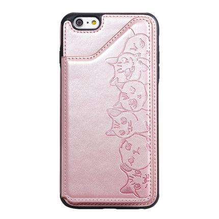 For iPhone 6 Plus Six Cats Embossing Pattern Protective Case with Holder & Card Slots & Photo Frame(Rose Gold)-garmade.com