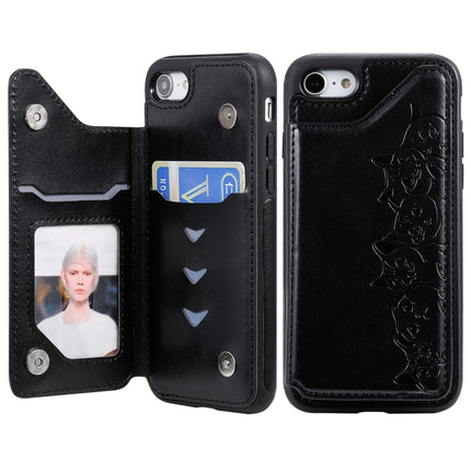 For iPhone 7 / 8 Six Cats Embossing Pattern Protective Case with Holder & Card Slots & Photo Frame(Black)-garmade.com