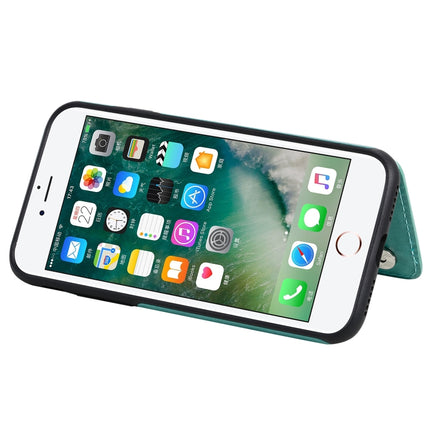 For iPhone 7 / 8 Six Cats Embossing Pattern Protective Case with Holder & Card Slots & Photo Frame(Green)-garmade.com