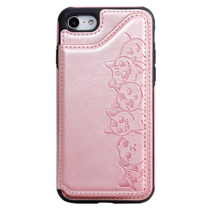 For iPhone 7 / 8 Six Cats Embossing Pattern Protective Case with Holder & Card Slots & Photo Frame(Rose Gold)-garmade.com