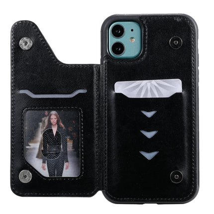 For iPhone 11 Six Cats Embossing Pattern Protective Case with Holder & Card Slots & Photo Frame(Black)-garmade.com