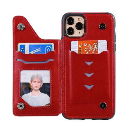 For iPhone 11 Pro Max Six Cats Embossing Pattern Protective Case with Holder & Card Slots & Photo Frame(Red)-garmade.com
