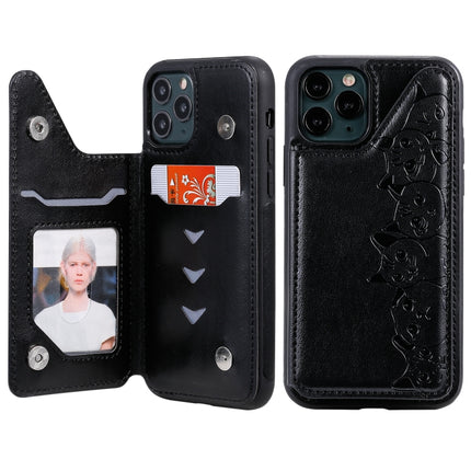 For iPhone 11 Pro Six Cats Embossing Pattern Protective Case with Holder & Card Slots & Photo Frame(Black)-garmade.com
