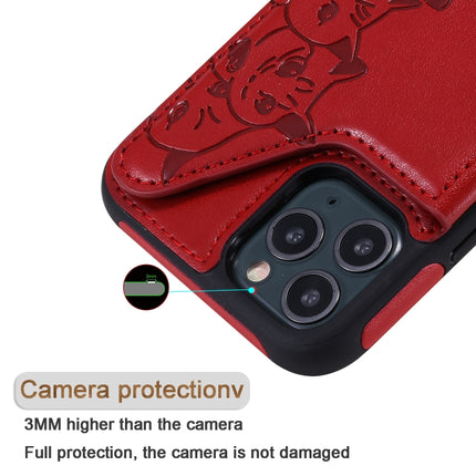 For iPhone 11 Pro Six Cats Embossing Pattern Protective Case with Holder & Card Slots & Photo Frame(Red)-garmade.com