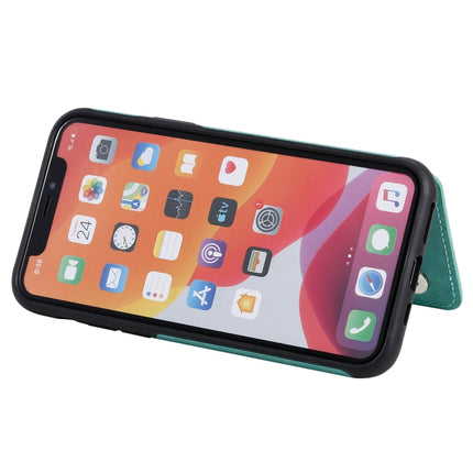 For iPhone 11 Pro Six Cats Embossing Pattern Protective Case with Holder & Card Slots & Photo Frame(Green)-garmade.com