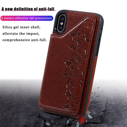For iPhone X Six Cats Embossing Pattern Protective Case with Holder & Card Slots & Photo Frame(Black)-garmade.com