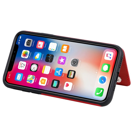 For iPhone X Six Cats Embossing Pattern Protective Case with Holder & Card Slots & Photo Frame(Red)-garmade.com
