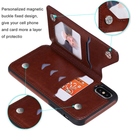 For iPhone X Six Cats Embossing Pattern Protective Case with Holder & Card Slots & Photo Frame(Brown)-garmade.com