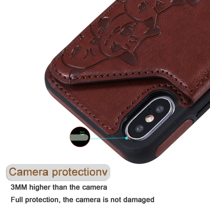For iPhone X Six Cats Embossing Pattern Protective Case with Holder & Card Slots & Photo Frame(Brown)-garmade.com